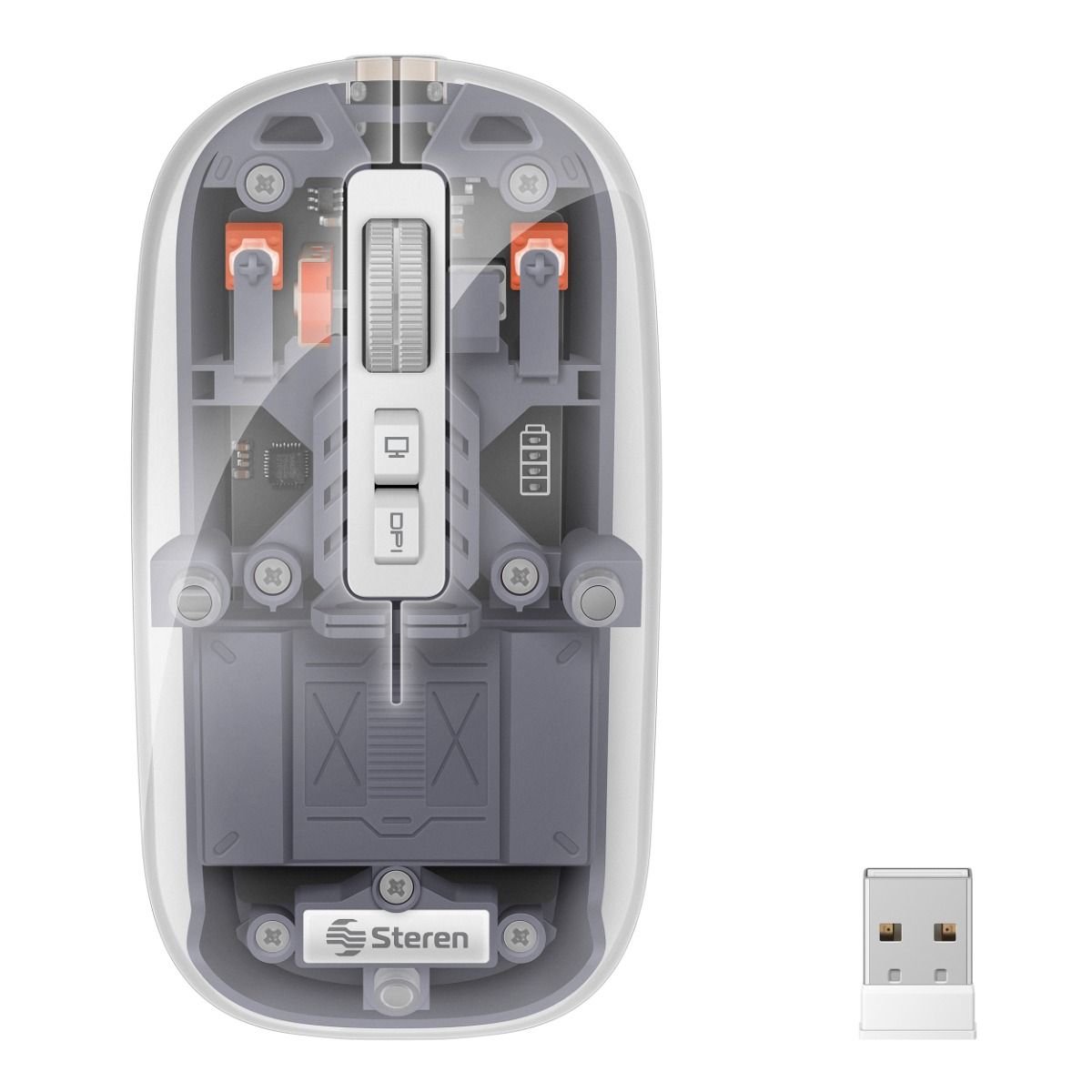 Mouse Bluetooth*/ RF, multidispositivo con batería recargable 800 / 1200 / 1600 / 2400 DPI, transparente